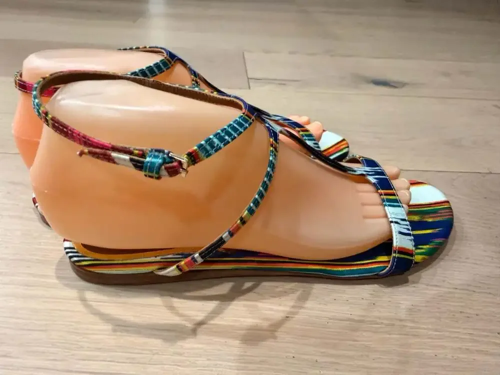 Etro Multicolor Satin Flat T-Strap Sandals